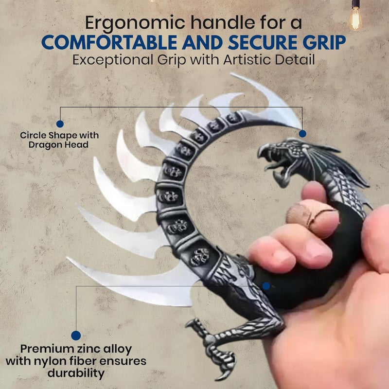 Rite Edge 8.5" Dragon Spine Decorative Knife Set – Circular Dragon Design with Satin Blades, Zinc Alloy Handle, and Wooden Display Stand – Unique Collectible - Image 4